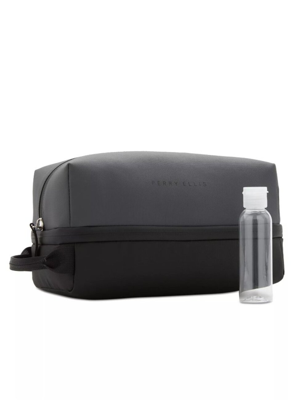 Perry Ellis Portfolio Men's Nylon Travel Case Toiletry Bag, Gray With Black